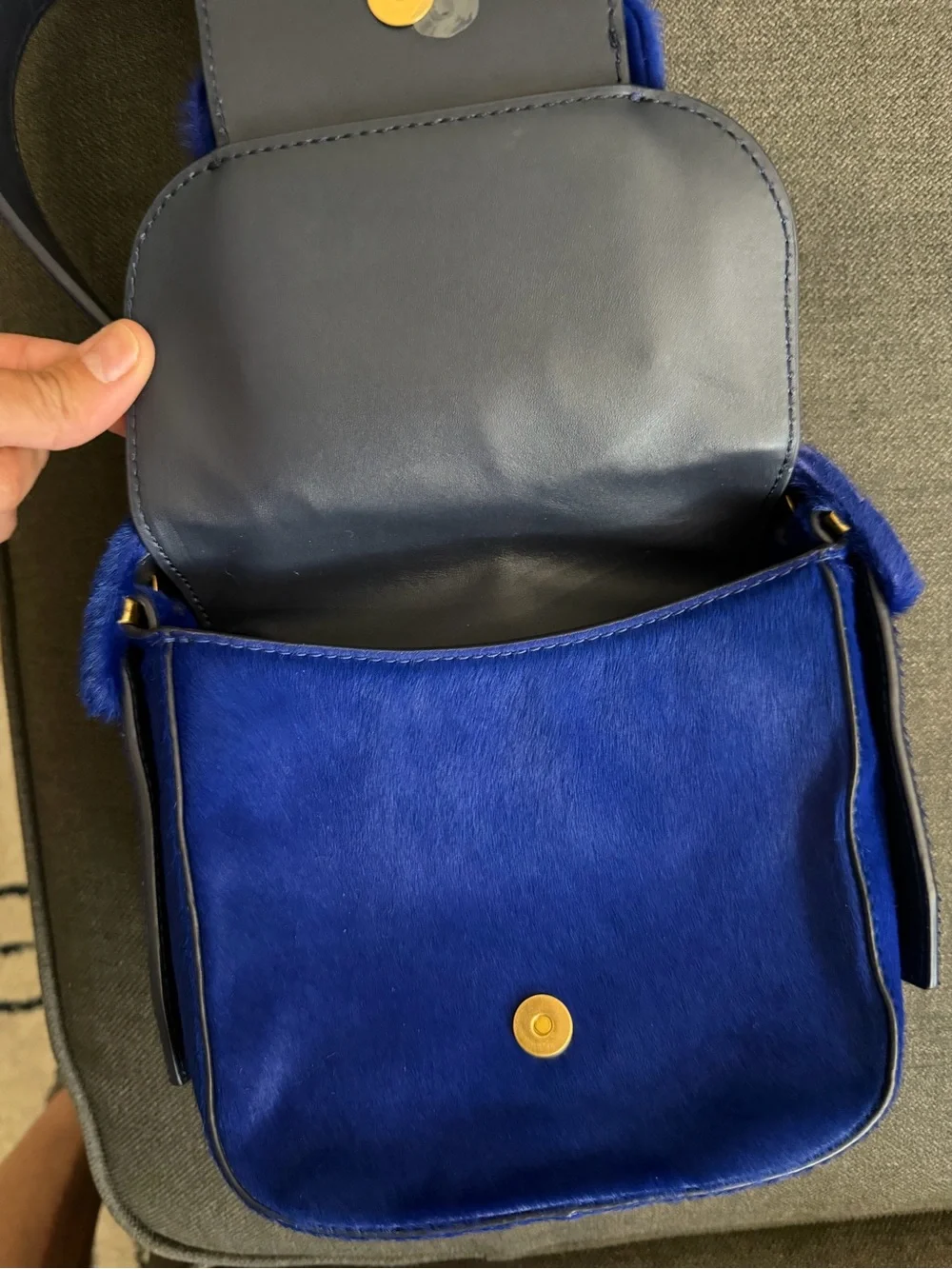 Tory Burch Blue Calf Hair Big buckle Crossbody Bag